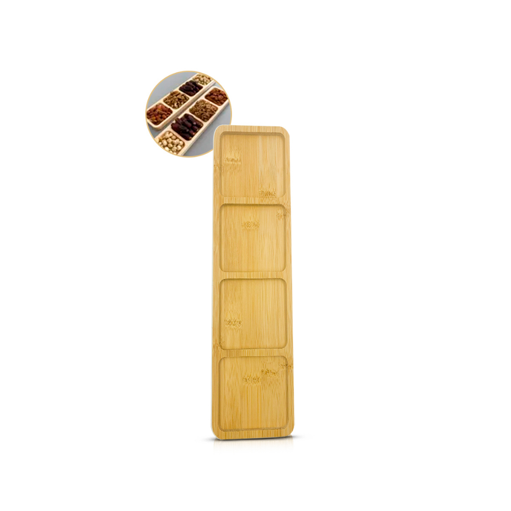 petisqueira 4 divisoes retangular bambu gamela aperitivos frios queijos vinho  churrasco molho