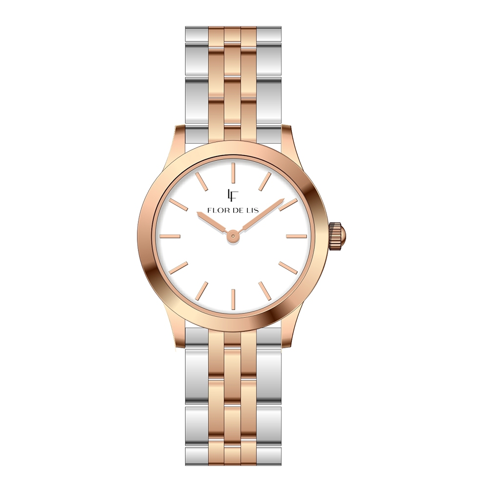 Relógio Feminino Flor de Lis Minimalista Prata Rose Gold Mini Bellatrix Rose 23mm Elegante e Moderno