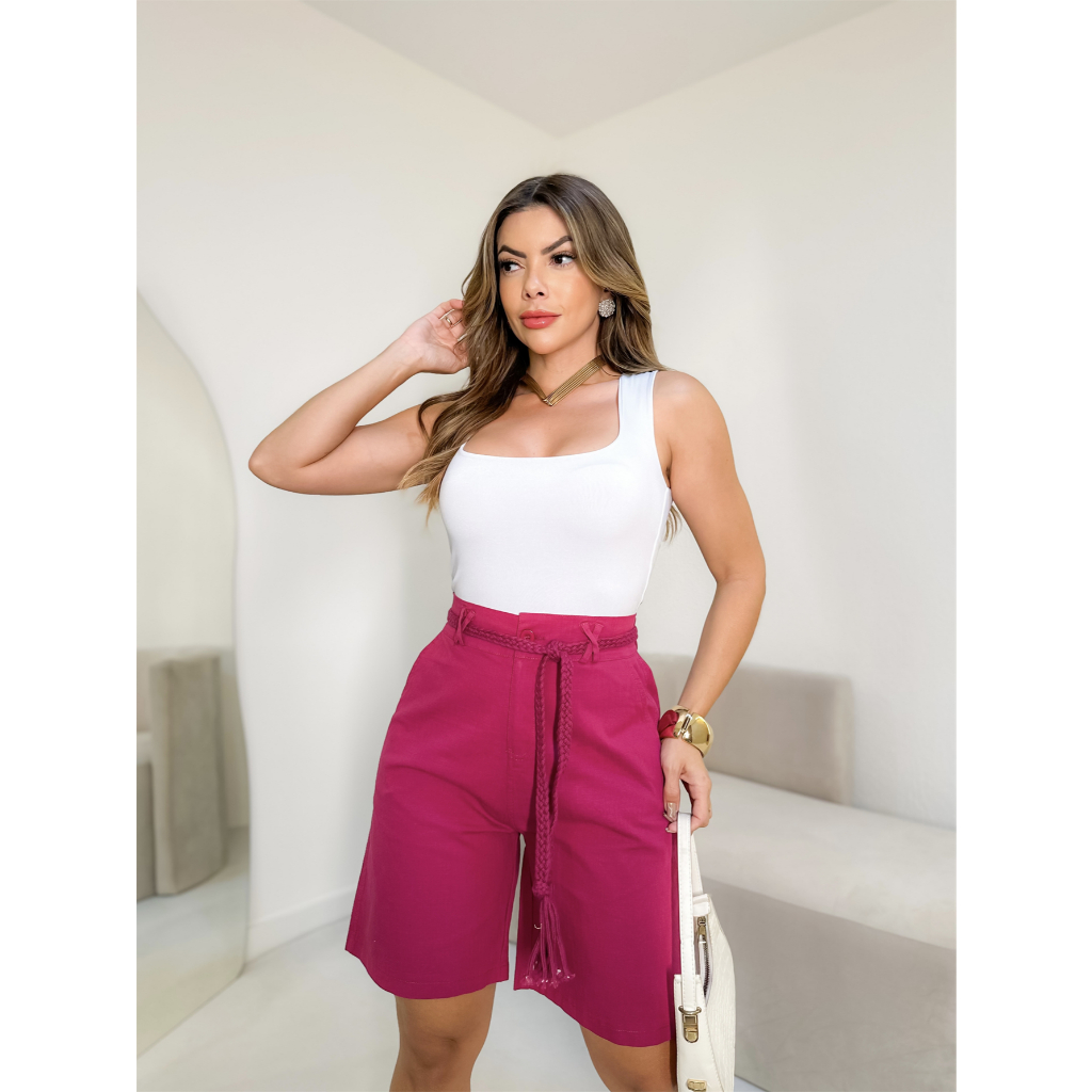 Short Feminina Linho Elastano Bolsos Moda Verão 3RD /SD1114 em Oferta na Shopee