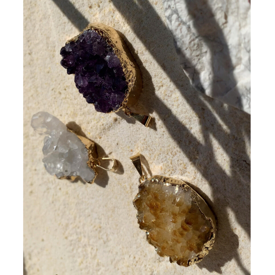 Pingente Ametista Cristal Natural Semijoias de Luxo Maxi Acessórios Estilo Boho em Oferta na Shopee