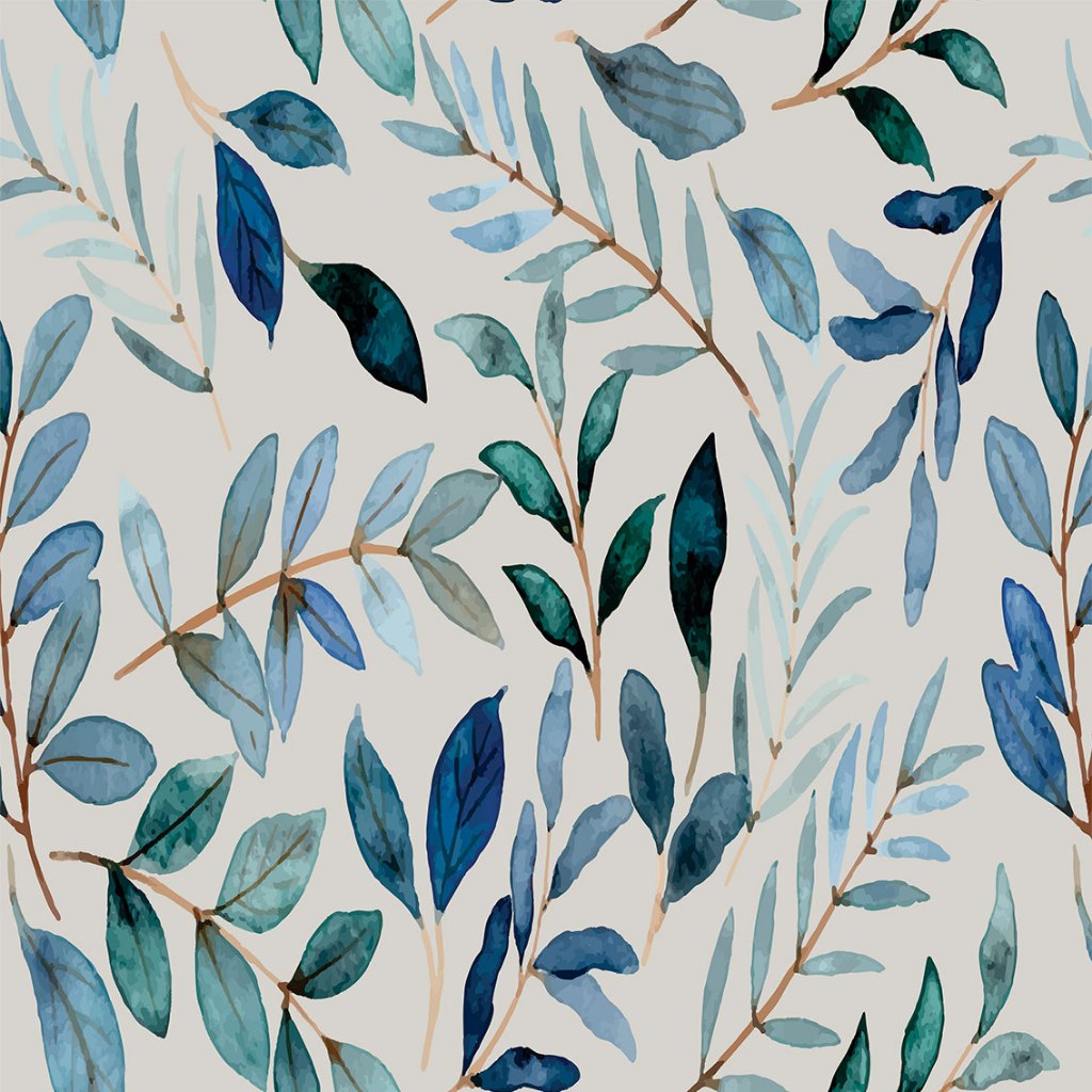 Papel de Parede Adesivo Folhas Aquarela Azul Verde Botânico Folhas de Outono SSFL-080 em Oferta na Shopee