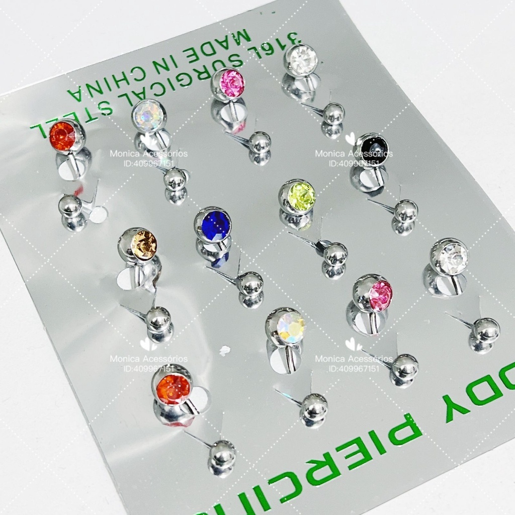 Kit piercing de umbigo Cartela de piercing de umbigo colorido aço cirúrgico 12 Unidades