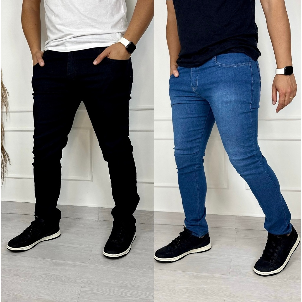 KIT 2 Calças Jeans Masculino Elastano Skinnyt Moda  Casual em Oferta na Shopee