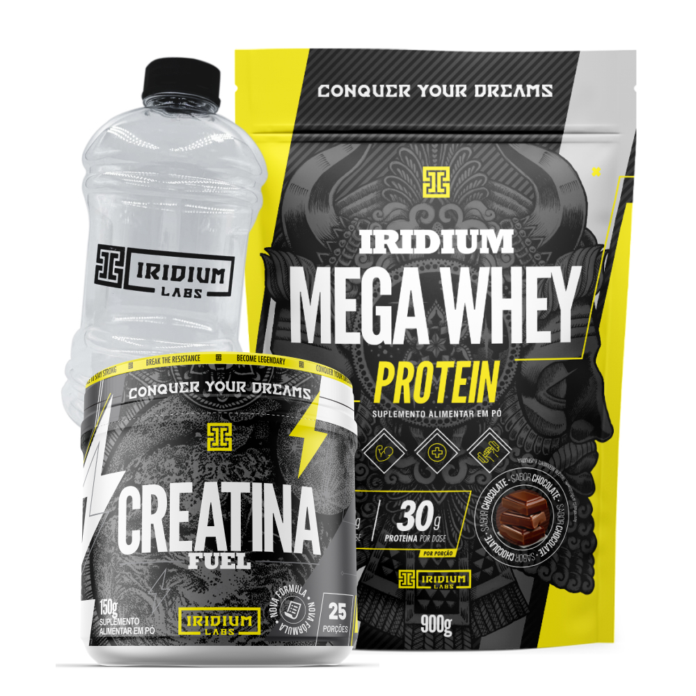 Kit Mega Whey Protein + Creatina Fuel 150g + Galão 950ml em Oferta na Shopee