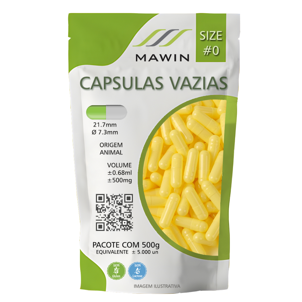 5.000 Capsula Gelatina Vazia N0 - AMARELA - Mawin