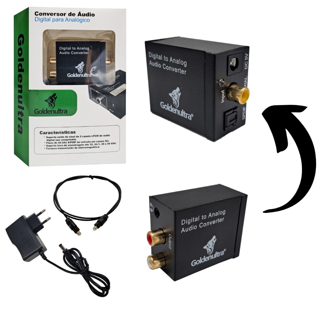 Conversor Áudio Digital para Analógico com cabo Optico Com Entrada De P2 em Oferta na Shopee