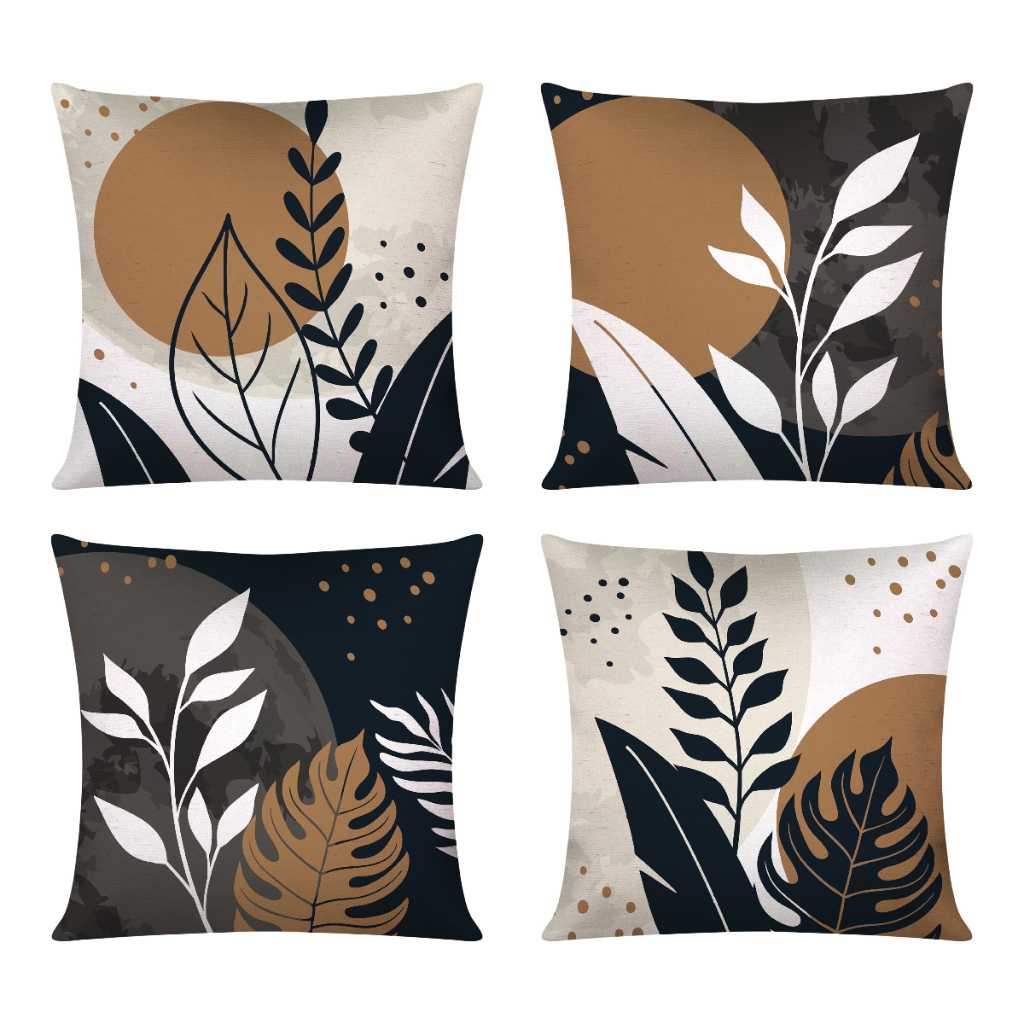 Kit 04 Capa De Almofada 45cm x 45cm Decorativa Modernas Folhagem Botânica