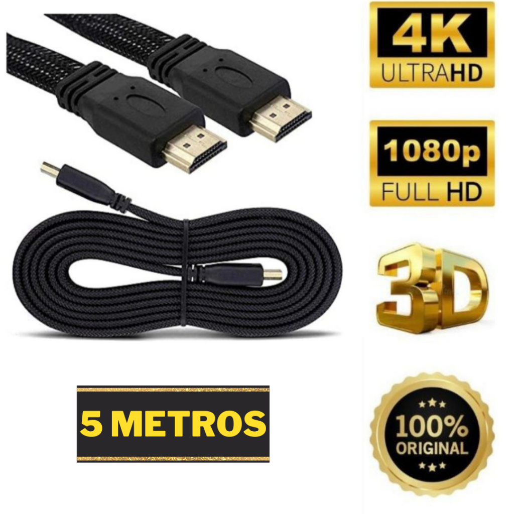 Cabo Hdmi 5 Metros 4k Ultra Hd 3D Blindado Com Revestimento Interno E Nylon Externo para Proteção em Oferta na Shopee