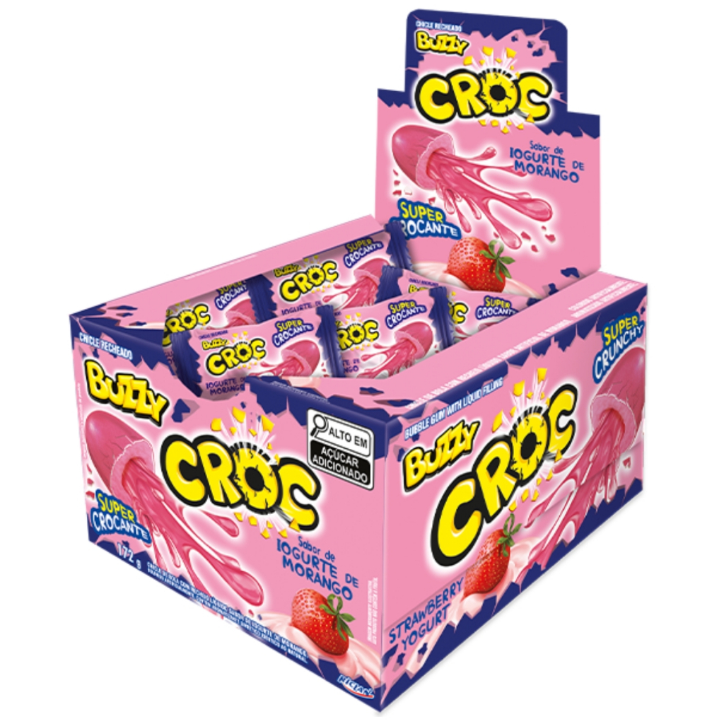 Chiclete Croc Iogurte De Morango C/40un Buzzy em Oferta na Shopee