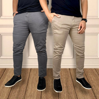 Kit 2 Calças Sarja Slim Skinny  Sport Fino Social