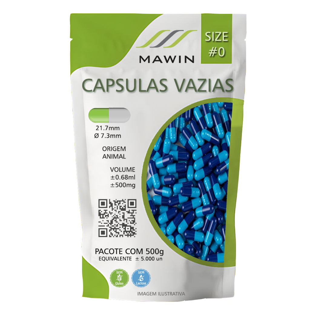 5.000 Capsula Gelatina Vazia N0 - AZUL CLARO - AZUL ESCURO - Mawin