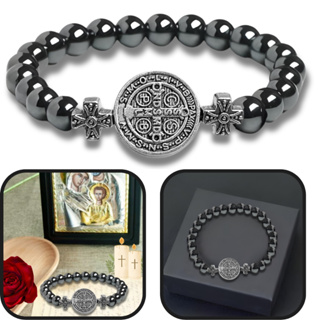 Pulseira de Hematita com Medalha de São Bento em Oferta na Shopee