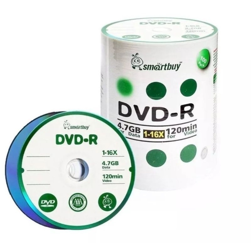 100 DVD-R SMARTBUY LOGO 4.7 GB 120 MINUTOS 16X LOGOTIPO VERDE