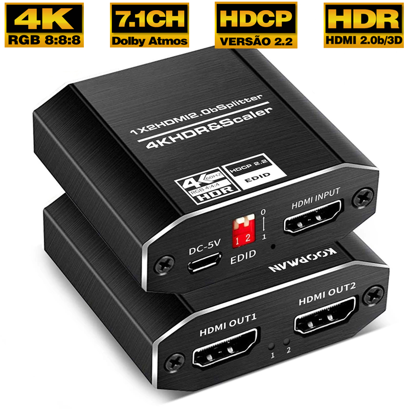 Splitter HDMI 2x1 duplicador HDMI 4K HDCP 2.2 EDID
