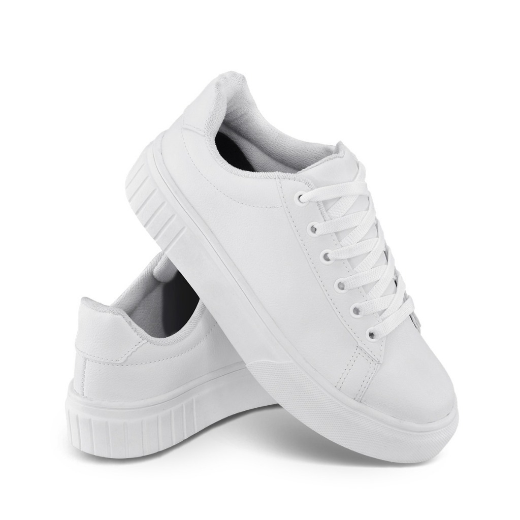 Tênis Feminino Casual Sola Alta Salto Plataforma Flat Form Ajuste Cadarço Dia a Dia