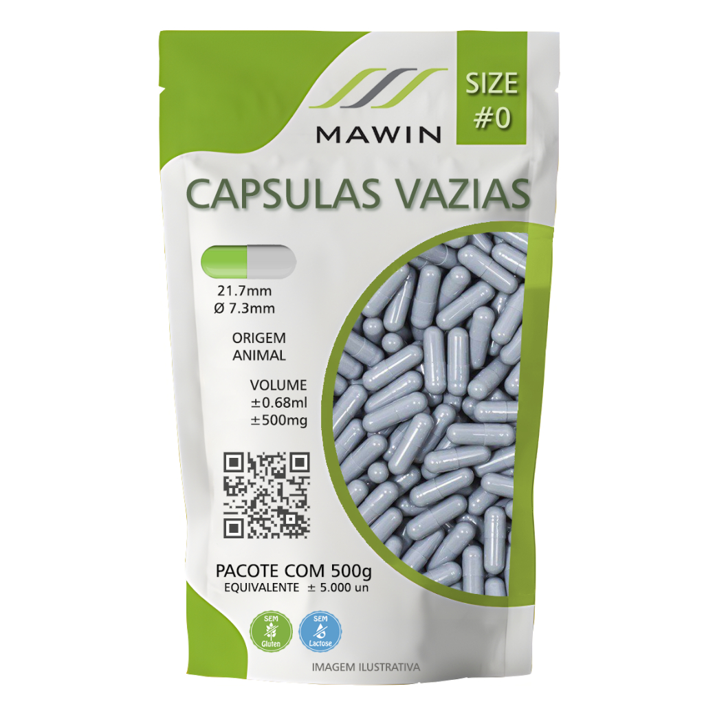5.000 Capsula Gelatina Vazia N0 - CINZA - Mawin