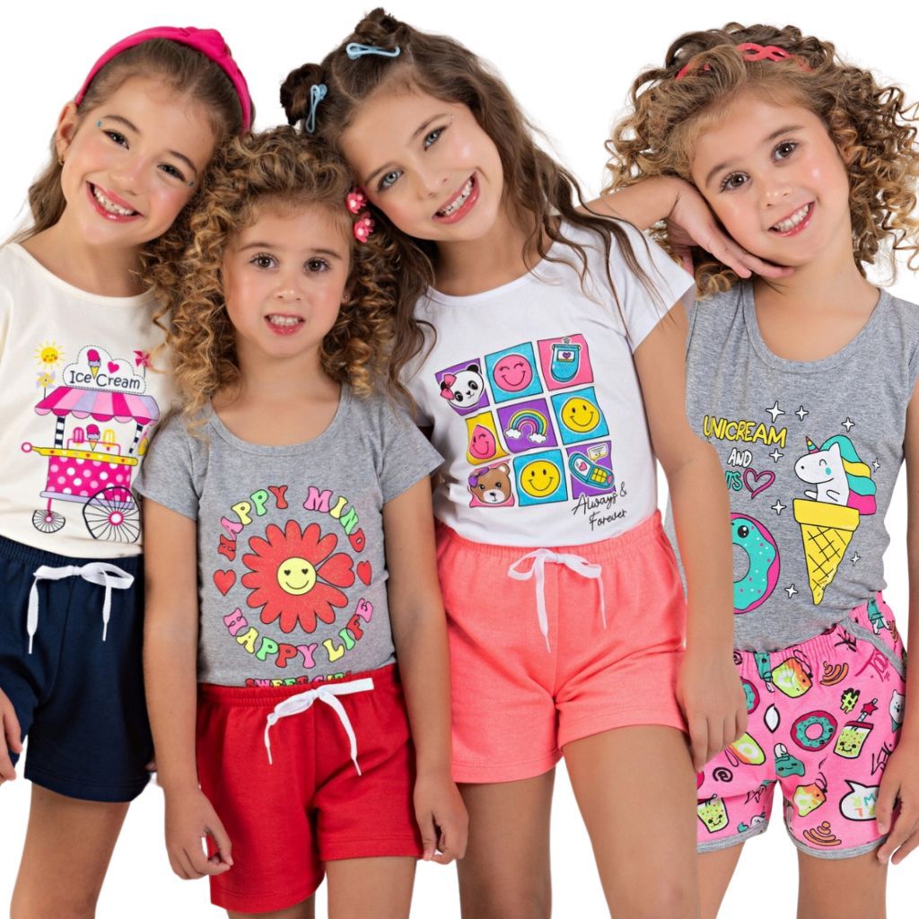 Kit Sortido Conjunto Infantil Verão Menina com 3 Conjuntos Lote de Roupa Infantil Feminino