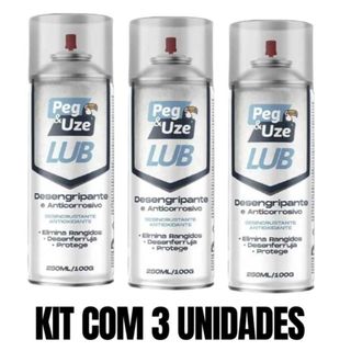 Kit com 3 Desengripante Óleo Lubrificante Antiferrugem Anticorrosivo Multiuso 250ml spray Peg&Uze