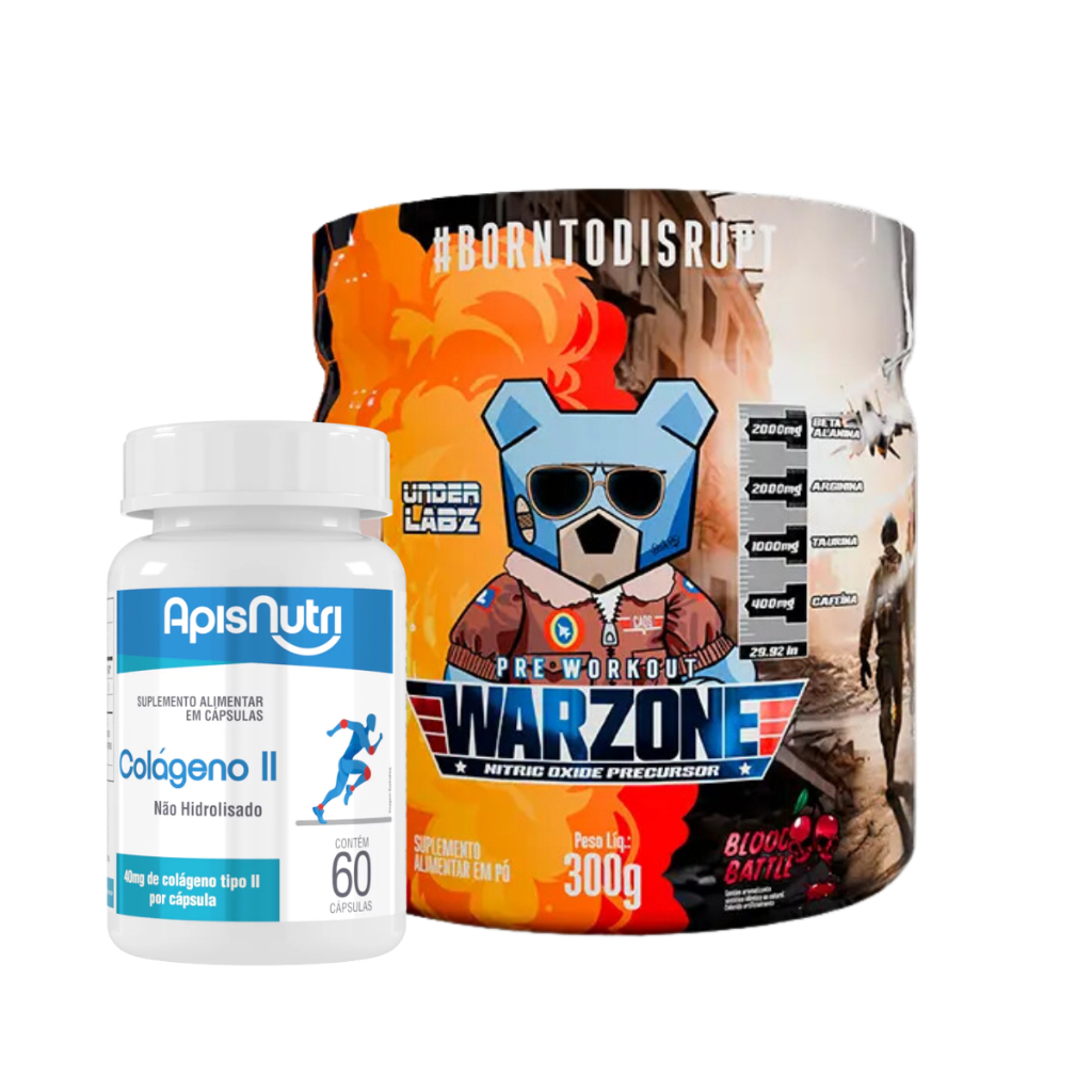 Warzone - Com Pump Matrix - Pré Treino - 300g - Under Labz + Colágeno Tipo 2 - 60 Cáps 300mg - ApisNutri