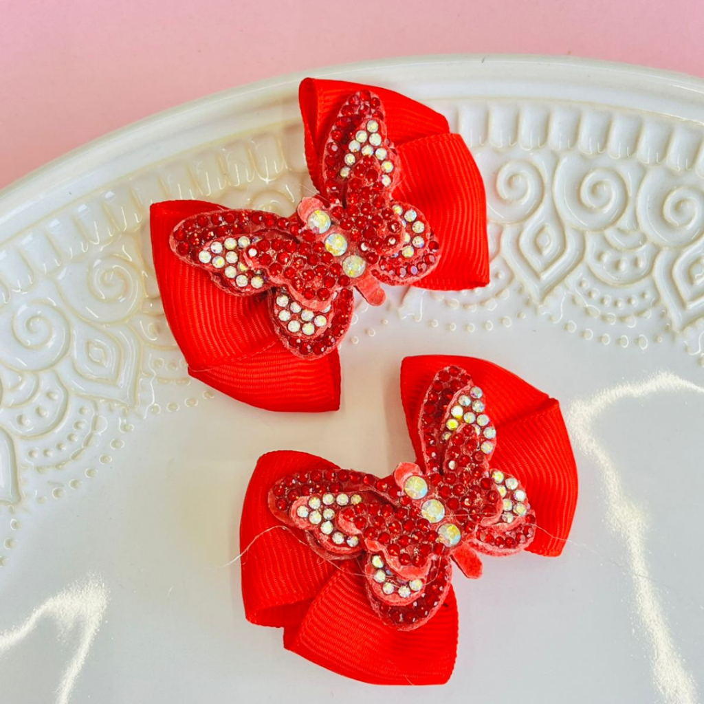 Dupla de Laço / Duplinha de Laço / Laço Baby Vermelho e Rosa Bebê / Laço Borboleta CRP