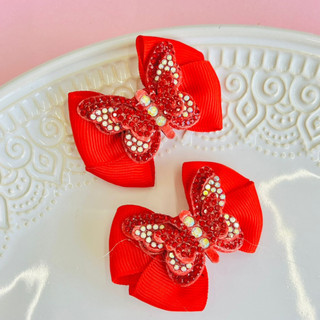 Dupla de Laço / Duplinha de Laço / Laço Baby Vermelho e Rosa Bebê / Laço Borboleta CRP