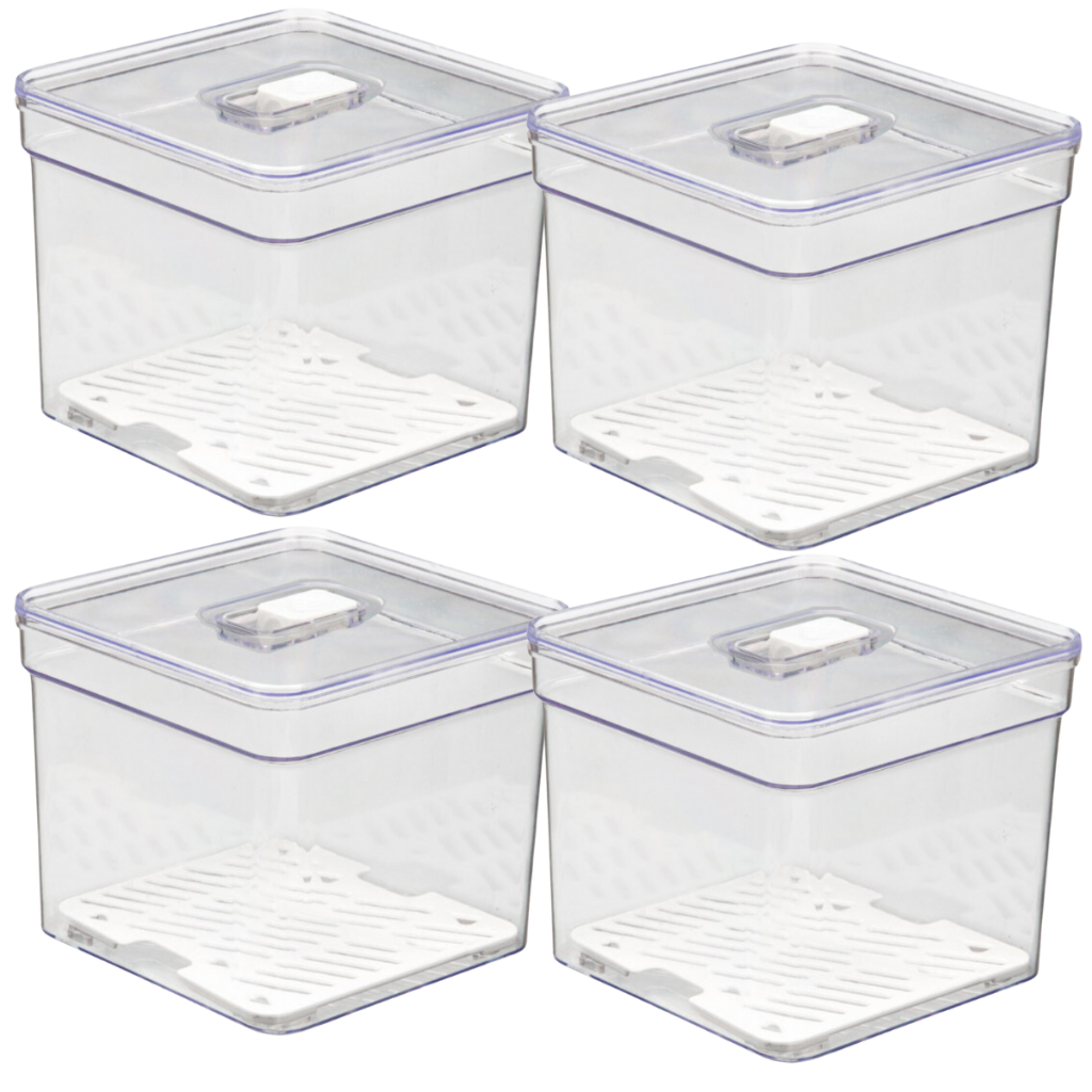 Kit 4 Cesto de Geladeira Organizador Multiuso Acrilico Com Tampa Empilhavel