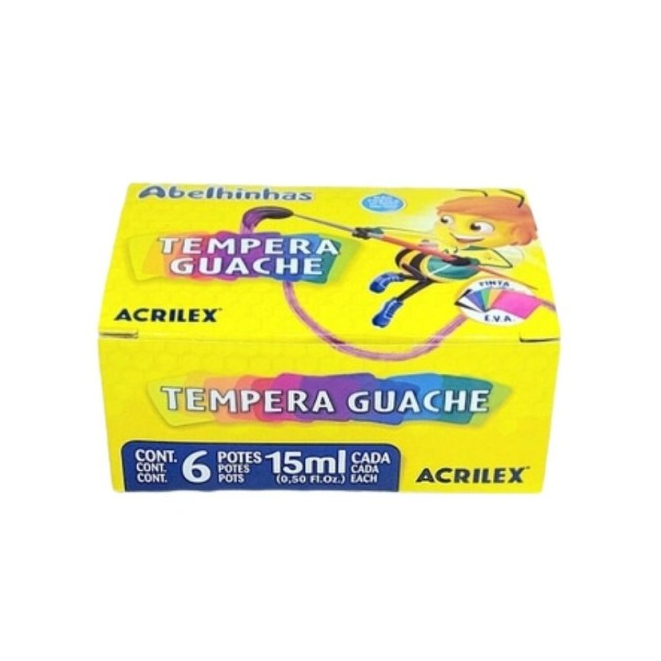 Tempera Guache 6 ou 12 cores com 15ml cada Abelhinhas Acrilex