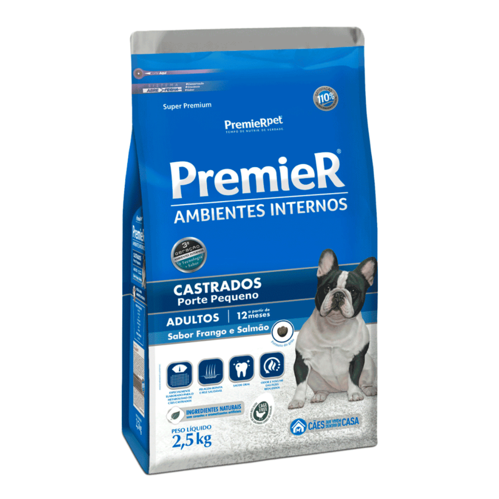 Ração Premier Castrados Cães Adultos Pequeno Porte Sabor Frango e Salmão 2,5kg em Oferta na Shopee