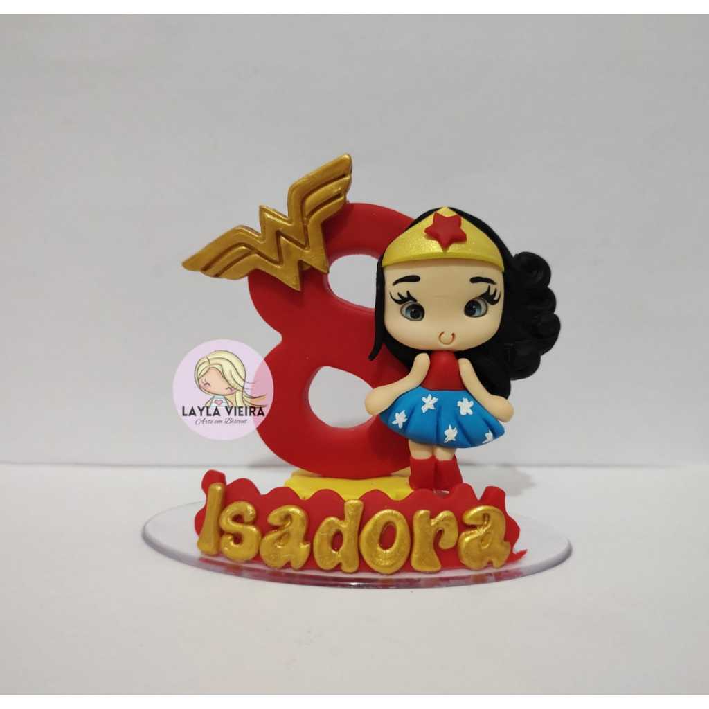 vela personalizada em biscuit mulher maravilha em Oferta na Shopee