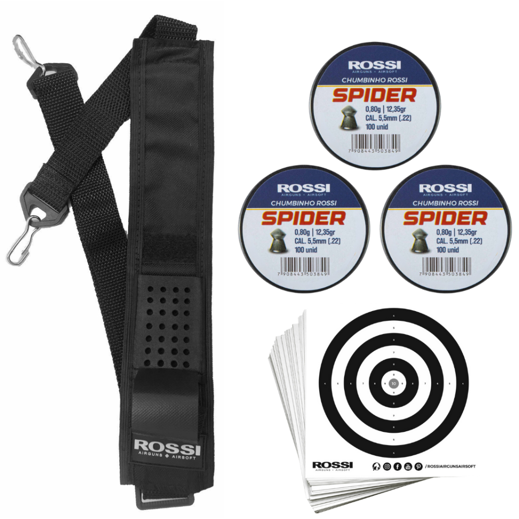 Bandoleira Porta Chumb. 120cm + 300 Chumb. Rossi 5,5mm + 40 Alvos Rossi em Oferta na Shopee
