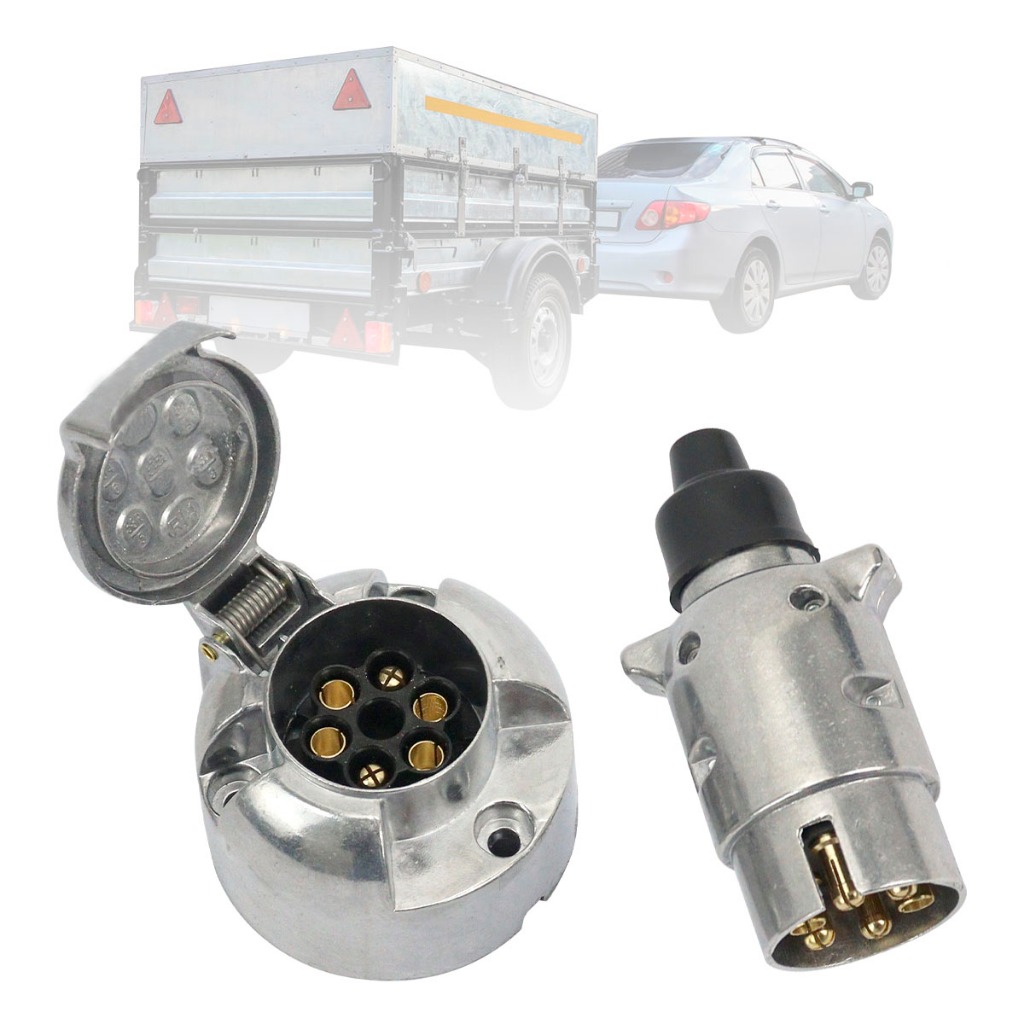 Kit Engate Reboque 6 Polos Carreta Carretinha Reboque Macho Femea Completo Cromado Alumino Polido em Oferta na Shopee