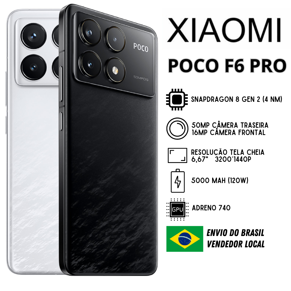 Celular Xiaomi POCO F6 PRO | Câmera 50MP , Processador Qualcomm SM8550-AB Snapdragon 8 Gen 2 (4 nm), Bateria 5000mah, Carregamento 120W , Versão Global , Envio do Brasil