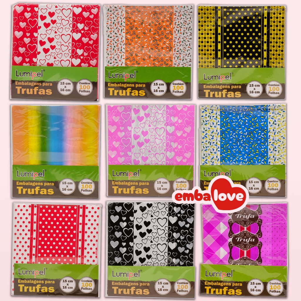 500 Embalagem para Trufa 15x16cm Decorados em Oferta na Shopee