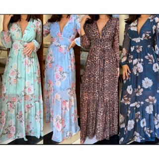 VESTIDO DE TULE longo festa casamentos manga longa con bojo y Elastec nas costas en barias estampas em Oferta na Shopee