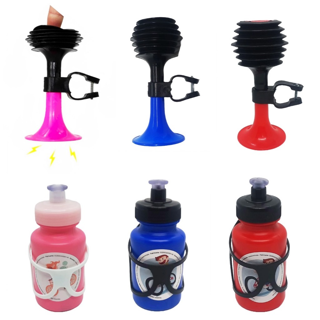Kit Acessórios Bicicleta Infantil Buzina Corneta Fon Fon e Garrafa Squeeze Bike Aro 14/16/20