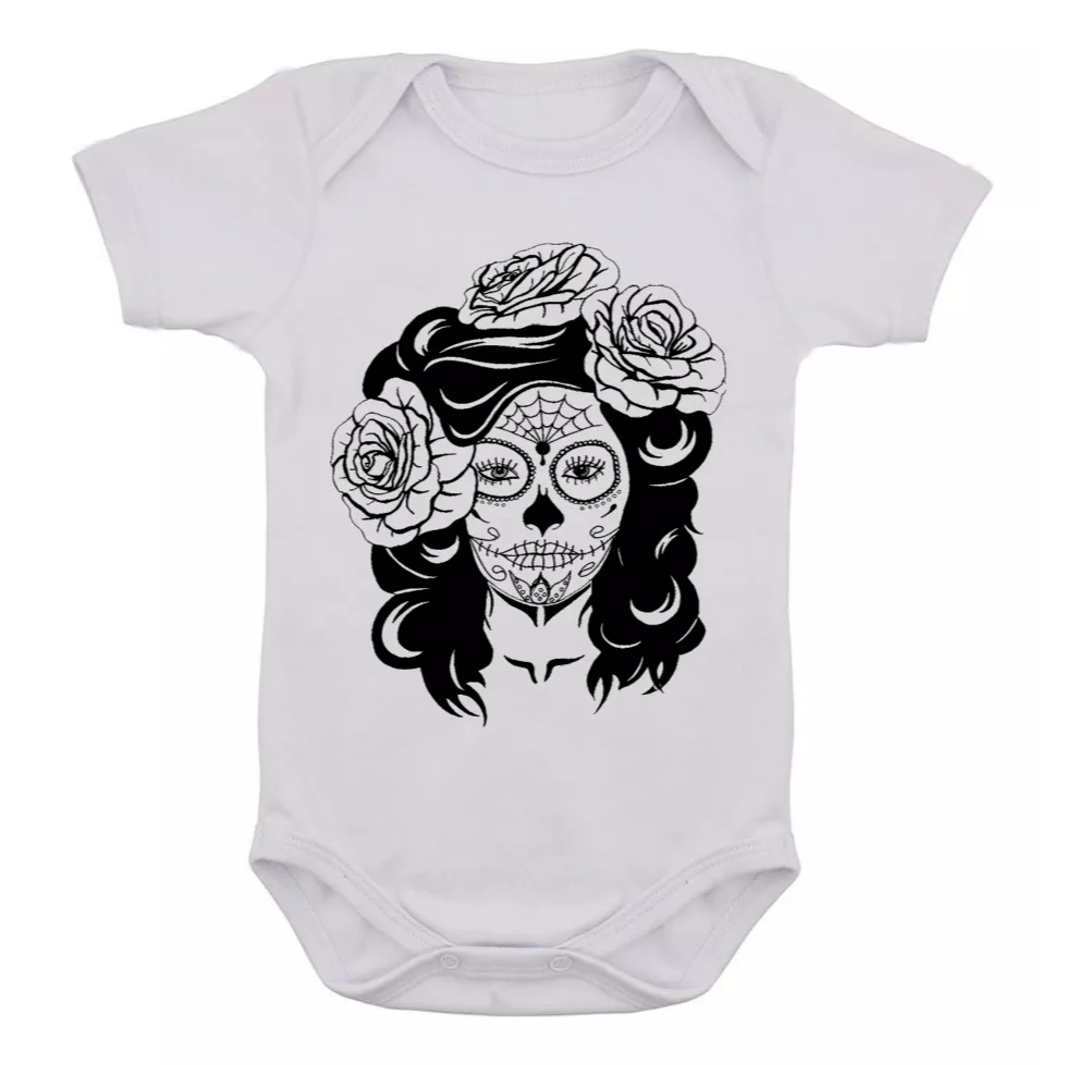 Body Infantil Caveira Mexicana Rock Desenho Colorido Bebê 05