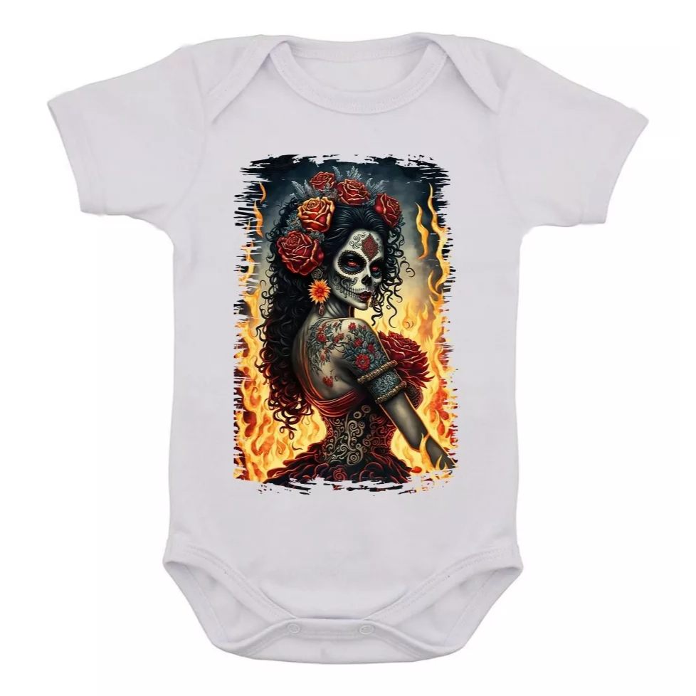 Body Infantil Caveira Mexicana Rock Desenho Colorido Bebê 12