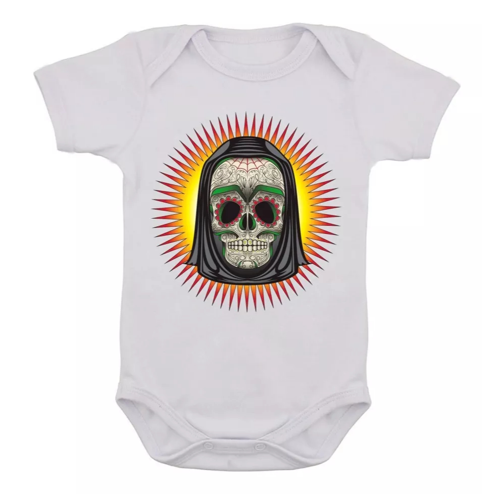 Body Infantil Caveira Mexicana Rock Desenho Colorido Bebê 08