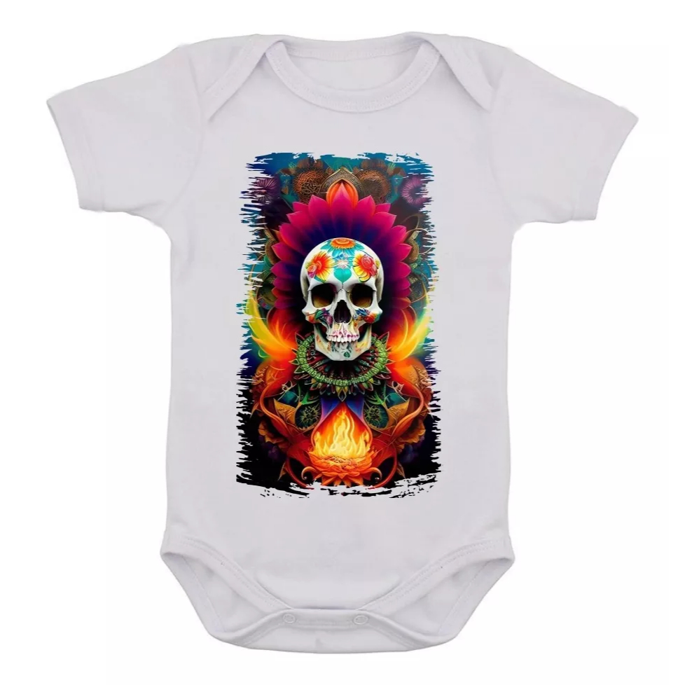 Body Infantil Caveira Mexicana Rock Desenho Colorido Bebê 09