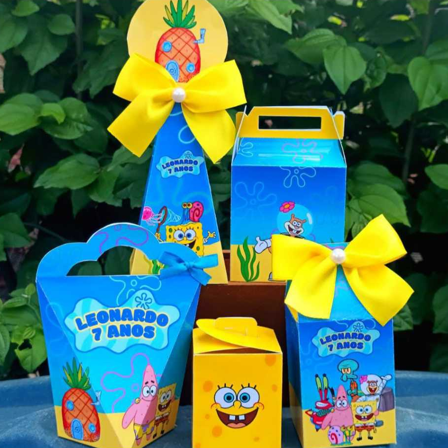Personalizados Bob esponja KIT PRONTO E COLADO - kit festa - lembrancinha - aniversario - caixinhas personalizadas - festa infantil