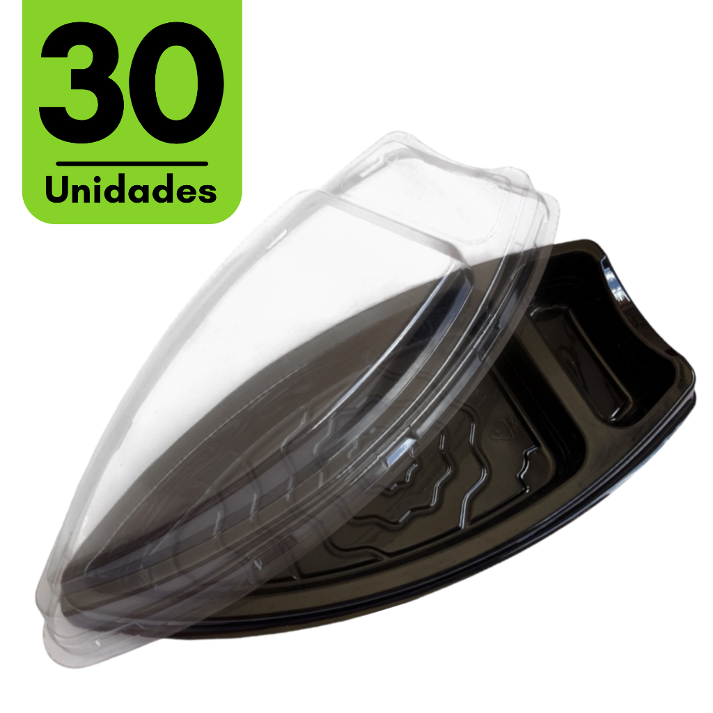 Kit 30 Barca Boat Descartável C/ Tampa Para Sushi Açaí - 31x15cm em Oferta na Shopee