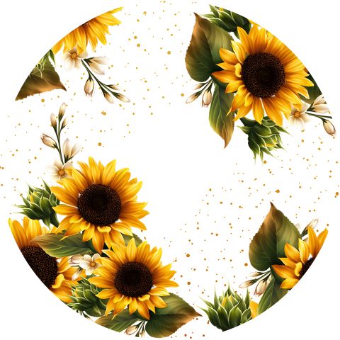 Painel Festa Infantil Redondo Girassóis, Flor Amarela, Bolinhas Douradas + Arco, Suporte incluso. Fazemos personalizado com qualquer tema. Confeccionado em Lona fosca, impressão de alta resolução. cenário Circular p/ Decoração
