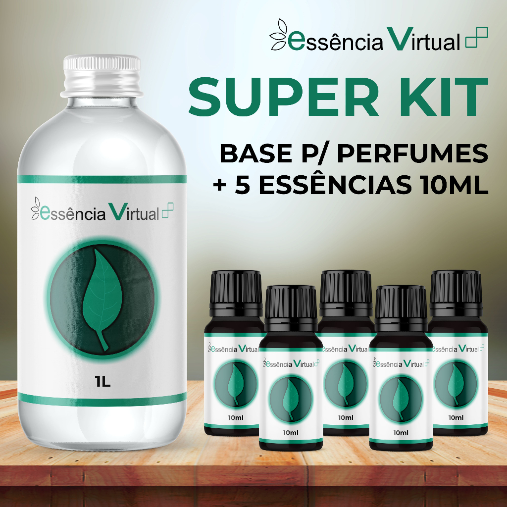 Super Kit - 5 Essencias 10ml P/ Perfumes + Base Pronta 1L