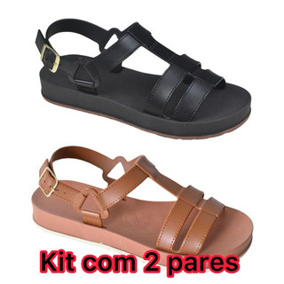 Kit 2 Pares Sandália Tratorada Plataforma Feminina Blogueira