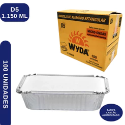 Bandeja De Alumínio Retangular D5 1150ml - 100 Unidades Wyda Tampa Cartão Aluminizado