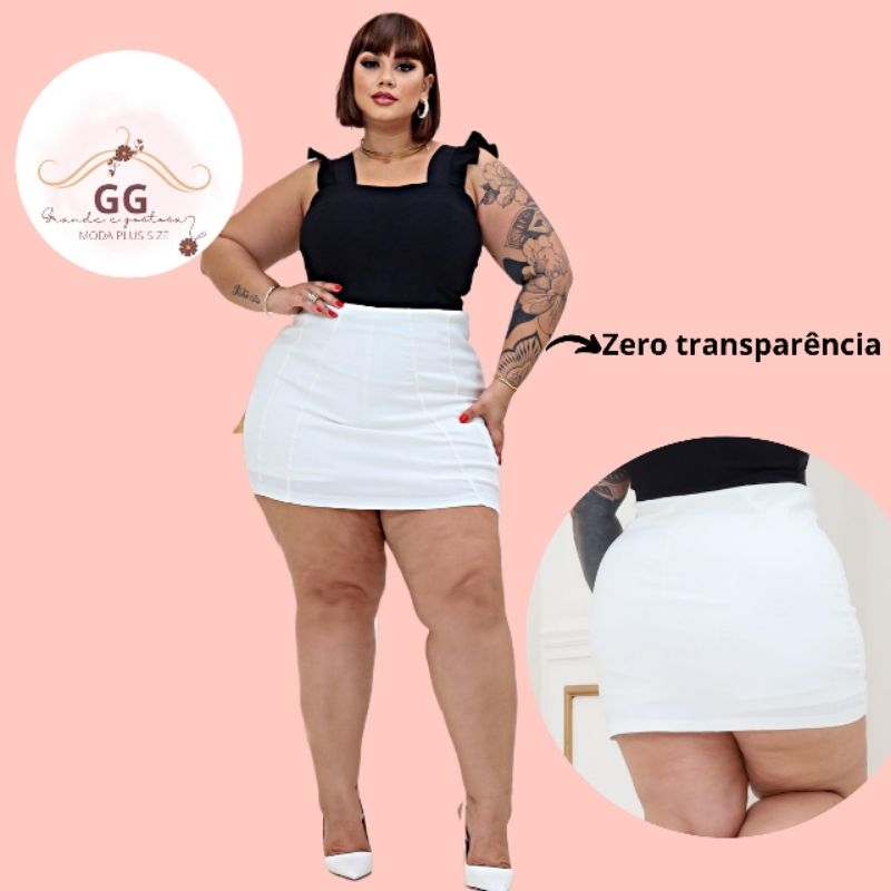 Short Saia Frente e Verso Plus Size Em Tecido Bengaline Canelado Shorts Embutido Dentro Da Saias Tecido Grosso Não Fica Transparente Saia Short Plus Size Saia Alfaiataria Feminino Plus Size