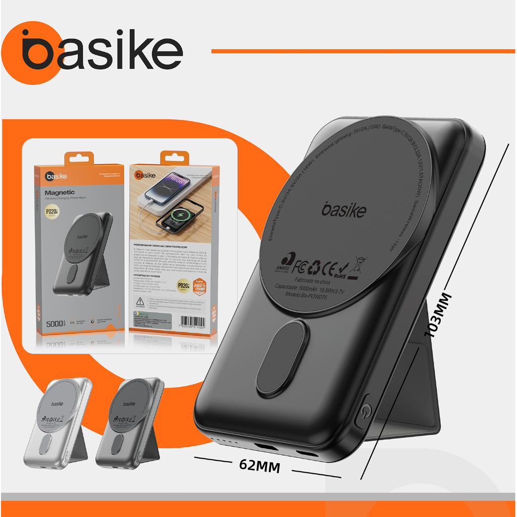 Basike 10000mAh Carregador Portátil Indução para iPhone/Android Samsung Apple Sem fio Bateria Carga