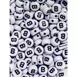 Miçangas Infantil Alfabeto Branco e Preto 7mm Da Mesma Letra Para Pulseiras e Artesanatos