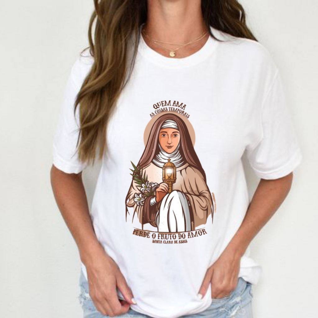 BLUSA TSHIRT feminina SANTA CLARA DE ASSIS,moda feminina,camiseta,plus size,moda cristã