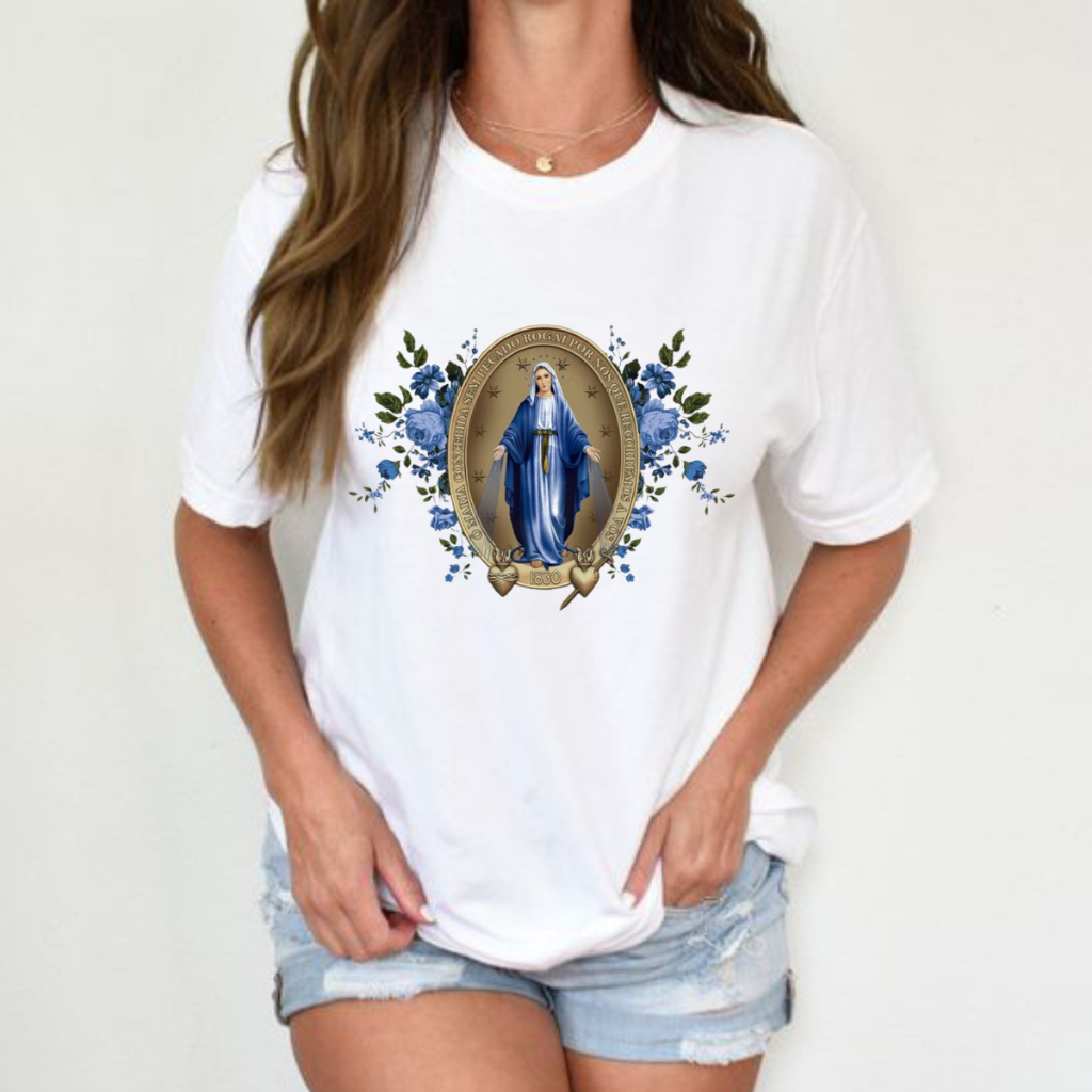 BLUSA TSHIRT feminina NOSSA SENHORA DAS  GRAÇAS MEDALHA MILAGROSA,moda feminina,camiseta,plus size,moda cristã